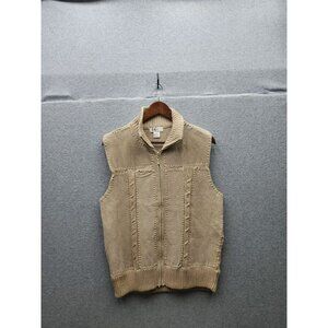 Vintage Kikit Maurice Sasson Beige Sleeveless Leather & Cotton Vest Size L